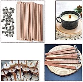 Resim Ahşap Mum Fitili Metal Altlıklı 13 cm 50 Adet 